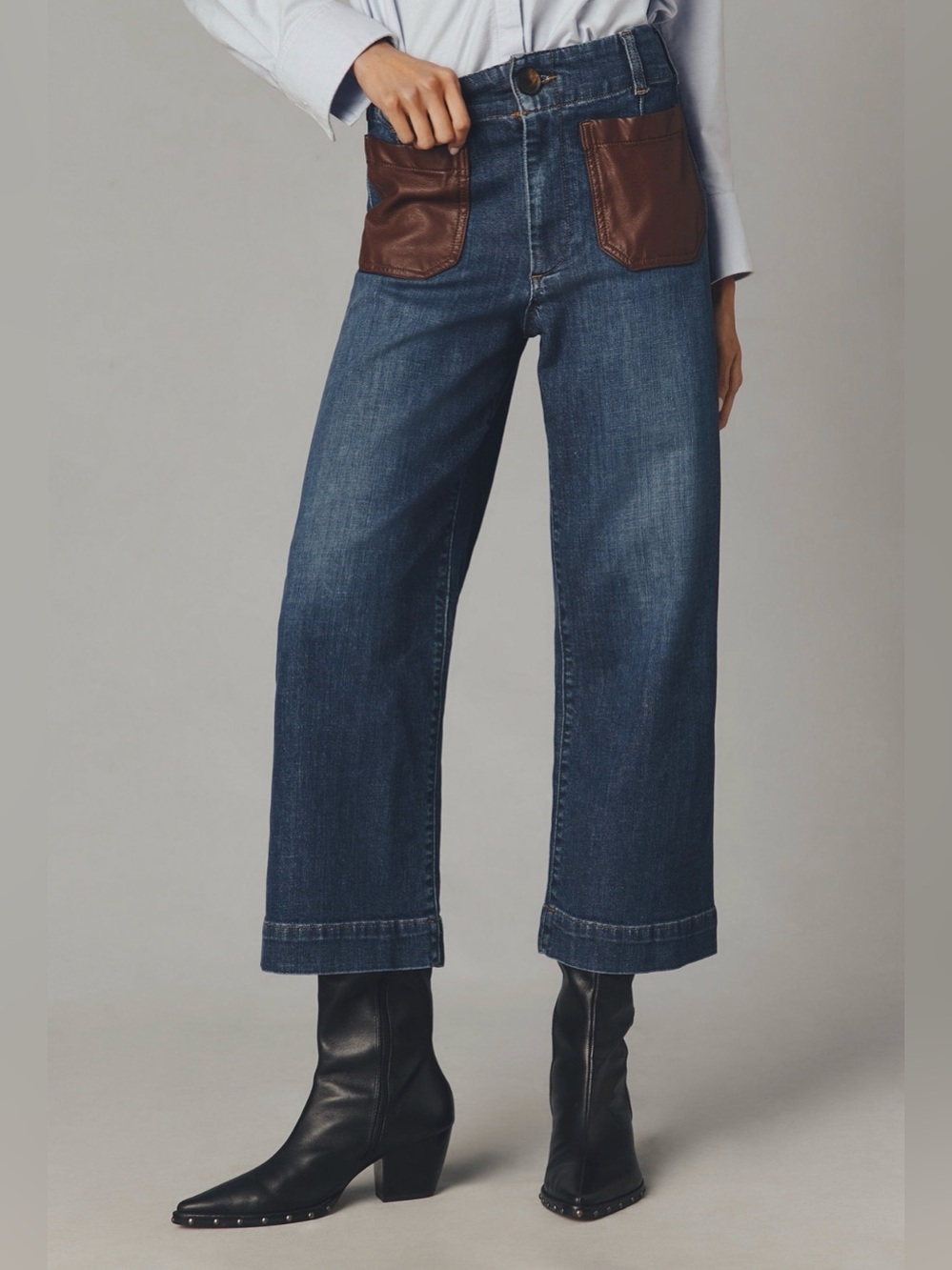 Anthropologie Maeve The Colette Vegan Leather Pocket Cropped Jeans,